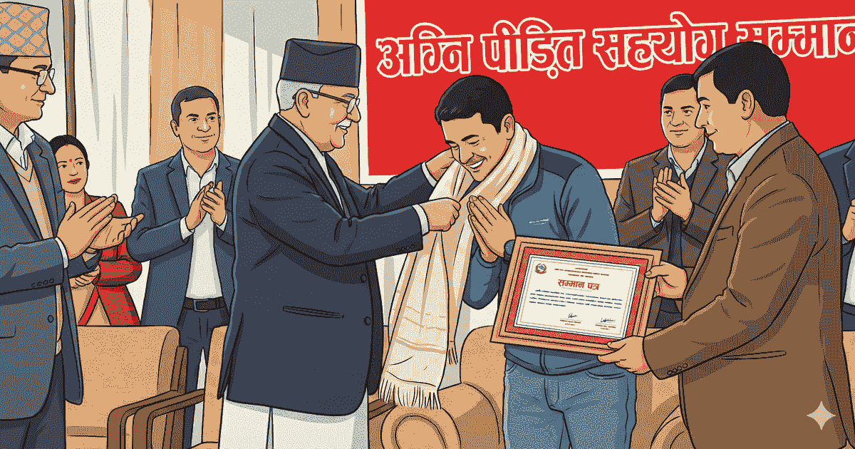 अग्नि पीड़ितहरूलाई सहयोग गरेकोमा गोपाल छेत्रीलाई सम्मान जनाइयो