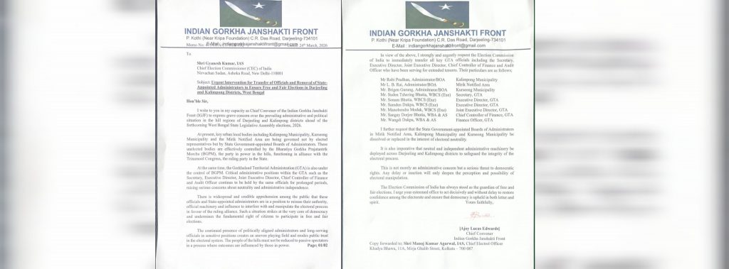 Ajay Edwards ECI letter Darjeeling